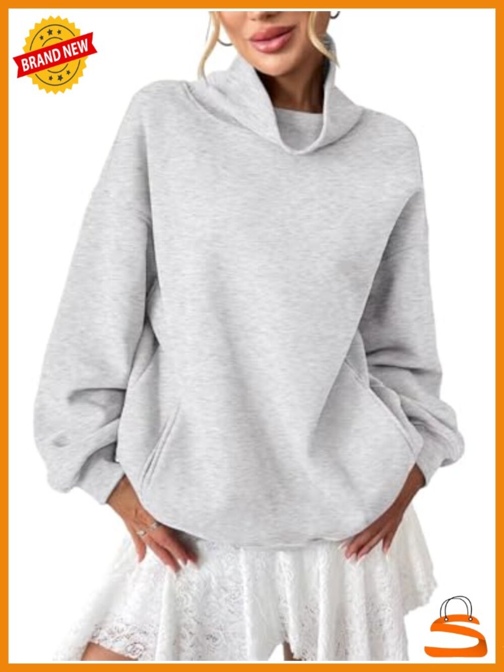Women Fleece Turtleneck Sweatshirt with Pocket Oversized Pullover